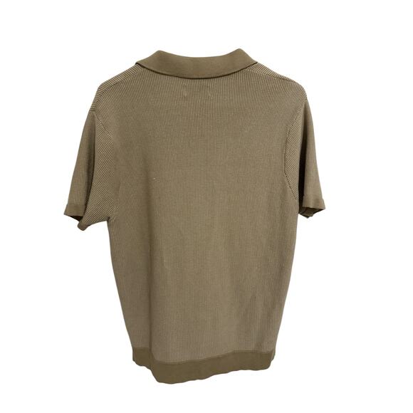 HB Knitwear Men's Large Khaki Short Sleeve Button Up V-Neck Pullover Sweater - Picture 7 of 9